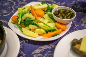 Cooked Vegetables with prepared Fish Sauce in Mui Ne, Vietnam