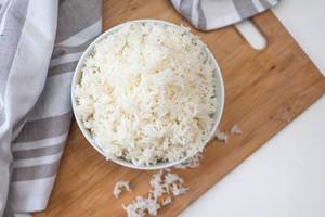 Cooked White Basmati Rice in a White bowl