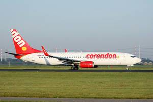 Corendon plane taxiing in Amsterdam Airport, AMS