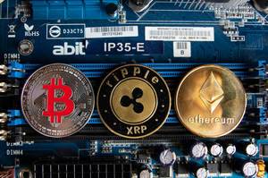 Cryptocurrencies on a computer parts