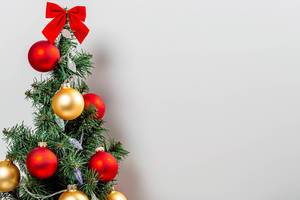 Decorated Christmas tree on white background with free space (Flip 2019)