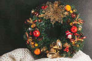 Decorated wreath for winter holidays
