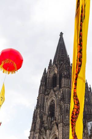 Decoration at the Chinafest and the Cologne Cathedral in the Background