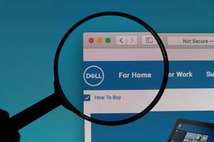 Dell logo under magnifying glass