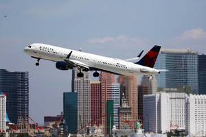 Delta Air Lines plane taking off from Las Vegas airport, LAS