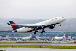 Delta Airlines Airbus A330 taking off from Zurich Airport