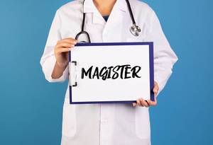 Doctor holding clipboard with Magister text