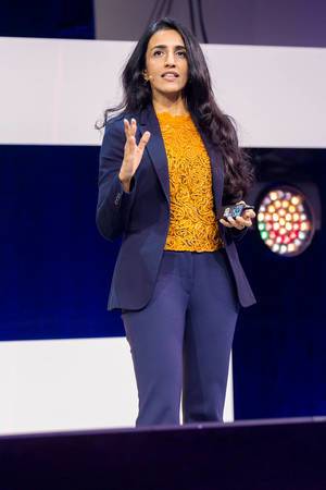 Dr Ayesha Khanna talks about AI on stage at Digital X in Cologne