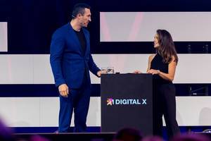 Dr. Wladimir Klitschko and Nazan Eckes on stage of Digital X in Cologne