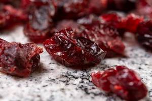 Dried Cranberries on the grey marble