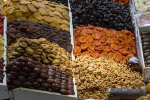 Dried fruit and nuts at Danilovsky Market in Moscow