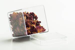 Dried rose petals in a transparent package