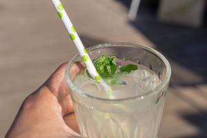Drinking lemonade with mint in the inner city of Vienna