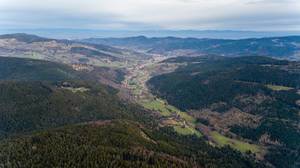 Drohnenfoto eines Tales in den Südvogesen