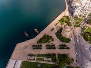 Drone photo of the White Tower of Thessaloniki