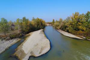 Drone view over Arges river, Romania (Flip 2019)