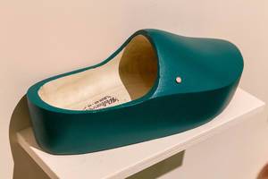 Dutch-made wooden shoes in petrol green from Weltevree