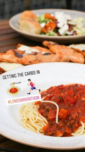 Eating pasta - London Marathon 2018
