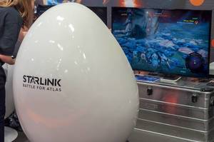 Eiförmiger Gaming Stuhl mit der Aufschrift Starlink: Battle for Atlas