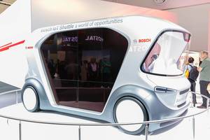 Electric Bosch IoT Shuttle, driverless transportation for autonomous road traffic