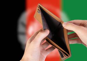 Empty Wallet with Flag of Afghanistan. Recession and Financial Crisis to come with more debt and federal budget deficit?