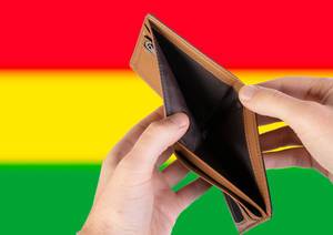 Empty Wallet with Flag of Bolivia. Recession and Financial Crisis to come with more debt and federal budget deficit?