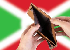 Empty Wallet with Flag of Burundi. Recession and Financial Crisis to come with more debt and federal budget deficit?
