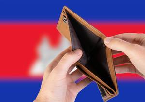 Empty Wallet with Flag of Cambodia. Recession and Financial Crisis to come with more debt and federal budget deficit?