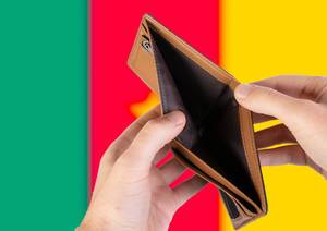 Empty Wallet with Flag of Cameroon. Recession and Financial Crisis to come with more debt and federal budget deficit?