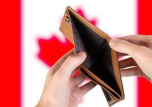 Empty Wallet with Flag of Canada. Recession and Financial Crisis to come with more debt and federal budget deficit?