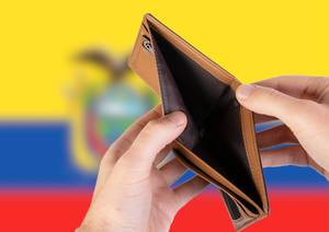 Empty Wallet with Flag of Ecuador. Recession and Financial Crisis to come with more debt and federal budget deficit?