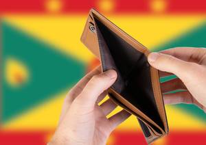 Empty Wallet with Flag of Grenada. Recession and Financial Crisis to come with more debt and federal budget deficit?