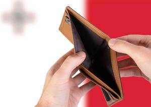 Empty Wallet with Flag of Malta. Recession and Financial Crisis to come with more debt and federal budget deficit?