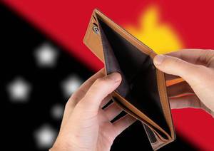 Empty Wallet with Flag of Papua New Guinea. Recession and Financial Crisis to come with more debt and federal budget deficit?