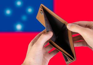 Empty Wallet with Flag of Samoa. Recession and Financial Crisis to come with more debt and federal budget deficit?