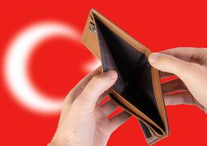Empty Wallet with Flag of Turkey. Recession and Financial Crisis to come with more debt and federal budget deficit?