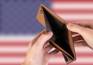 Empty Wallet with Flag of USA. Recession and Financial Crisis to come with more debt and federal budget deficit?