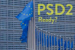 Europäische Flaggen mit dem Text "Bereit für PSD 2?"