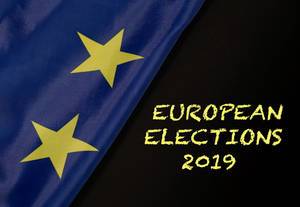 European elections 2019 text with European Union flag