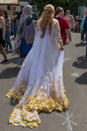 Female cosplayer in a long gown