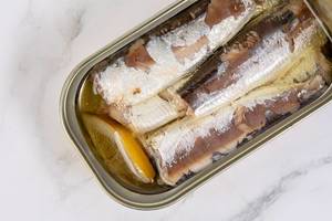 Flat lay above Canned Sardines Fish