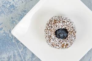 Flat lay above Energy Balls with Coconut and Blueberry