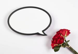 Flower bouquet of red roses with speech bubble