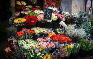 Flower Bouquets in Front of a Store