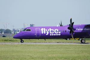Flybe jet, close-up view at Amsterdam Schiphol Airport