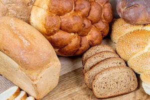 Food background with white and black bread