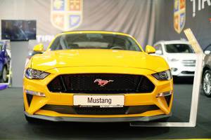 Ford Mustang Sportwagen im Gelb, Aufnahme von vorne