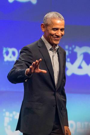 Former American President Barack Obama at the German Startup Conference Bits & Pretzels during Oktoberfest in München
