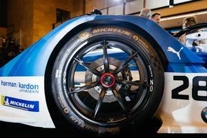 Formula E Gen 2 car’s wheel and carbon-ceramic brakes