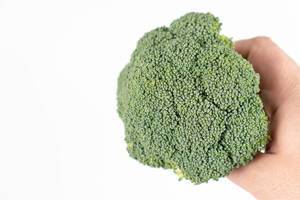 Fresh Broccoli in the hand above white background (Flip 2020)